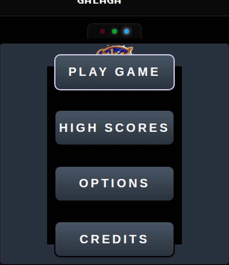 Galaga main menu