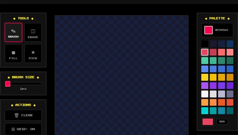 Pixel editor with tools and color palette