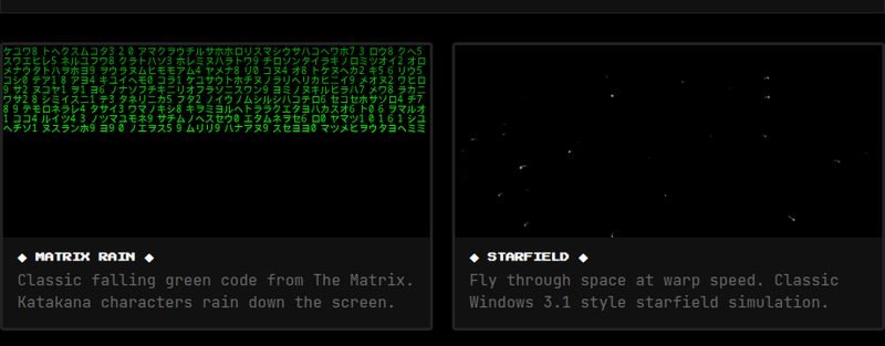 Screensaver collection with Matrix rain preview